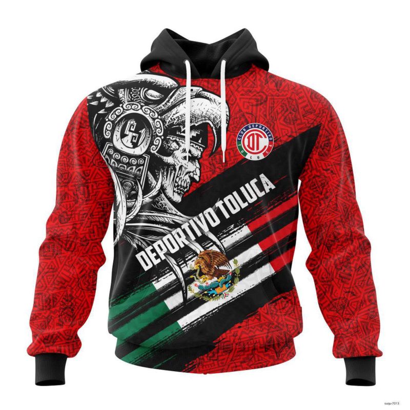 Personalized Liga MX Deportivo Toluca Hoodie Aztec Warrior Skull