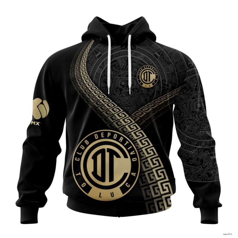 Personalized Liga MX Deportivo Toluca Hoodie Black And Gold Soccer Team