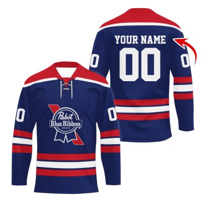 Personalized Pabst Blue Ribbon Color Stripe Lace Hockey Jersey