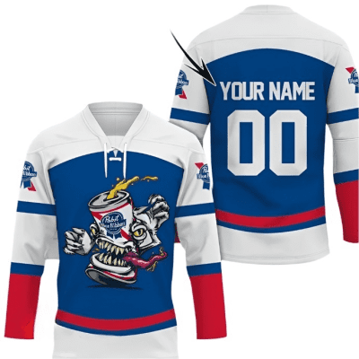 Personalized Pabst Blue Ribbon Monster Lace Hockey Jersey