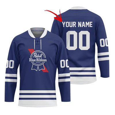 Personalized Pabst Blue Ribbon Stripe Lace Hockey Jersey