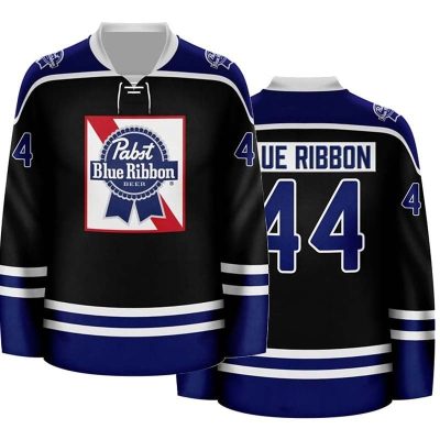 Personalized Pabst Blue Ribbon White Stripe Lace Hockey Jersey