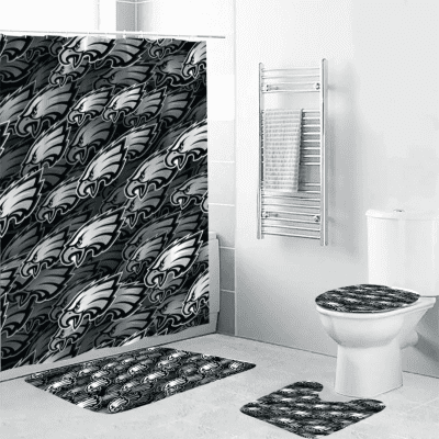 Philadelphia Eagles Logo9 Waterproof Shower Curtain Non-Slip Toilet Lid Cover Bath Mat Bathroom Set BRS2587