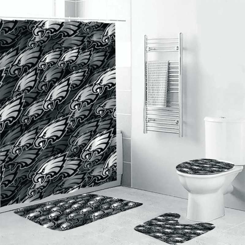 Philadelphia Eagles Logo9 Waterproof Shower Curtain Non-Slip Toilet Lid Cover Bath Mat Bathroom Set BRS2587