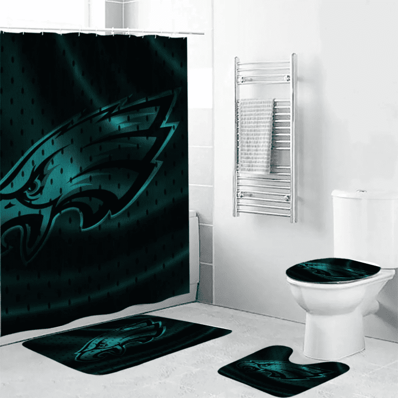 Philadelphia Eagles Texture2 Waterproof Shower Curtain Non-Slip Toilet Lid Cover Bath Mat Bathroom Set BRS2597