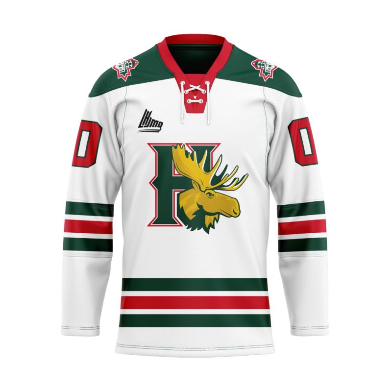 QMJHL Halifax Mooseheads Personalized White Lace Hockey Jersey
