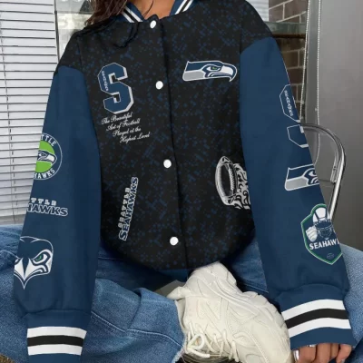 Seattle Seahawks National Football League Varsity Jacket Baseball Button Jacket BJA1608