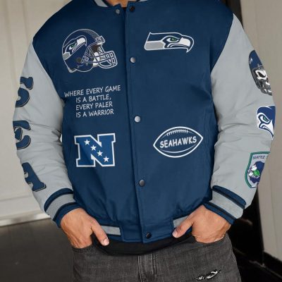 Seattle Seahawks National Football League Varsity Jacket Baseball Button Jacket BJA1613