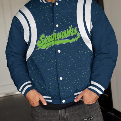 Seattle Seahawks National Football League Varsity Jacket Baseball Button Jacket BJA1615