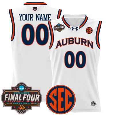 Auburn Tigers 2025 Final Four Patch Lightweight Basketball Custom Jersey - White