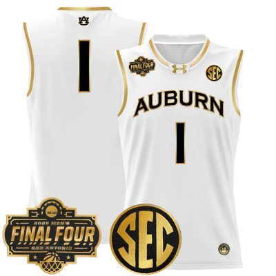 Auburn Tigers 2025 Final Four Patch Lightweight Basketball Jersey - White Gold #1 Team
