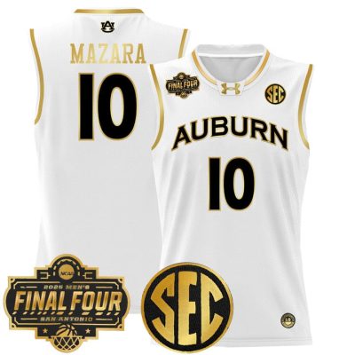 Auburn Tigers 2025 Final Four Patch Lightweight Basketball Jersey - White Gold Baker-Mazara