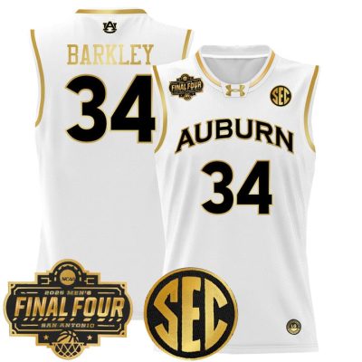Auburn Tigers 2025 Final Four Patch Lightweight Basketball Jersey - White Gold Charles Barkley