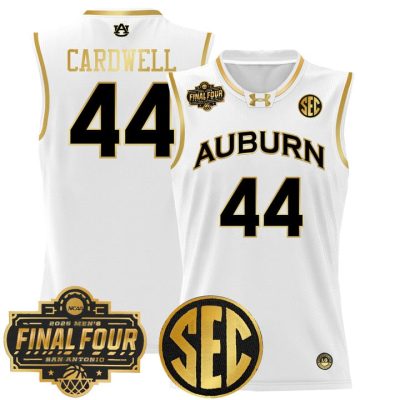 Auburn Tigers 2025 Final Four Patch Lightweight Basketball Jersey - White Gold Dylan Cardwell