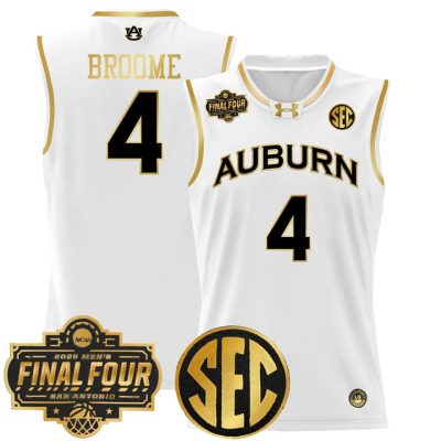 Auburn Tigers 2025 Final Four Patch Lightweight Basketball Jersey - White Gold Johni Broome