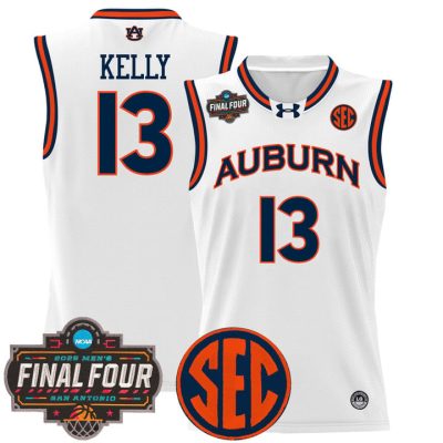 Auburn Tigers 2025 Final Four Patch Lightweight Basketball Jersey - White Miles Kelly