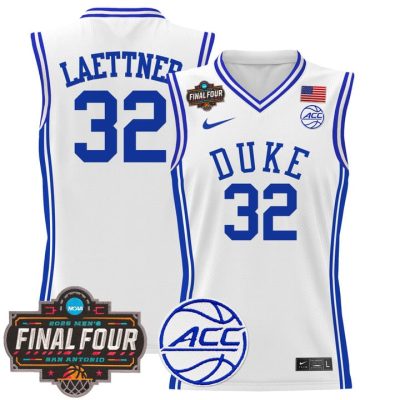 Duke Blue Devils 2025 Final Four Patch Basketball Jersey - White Christian Laettner