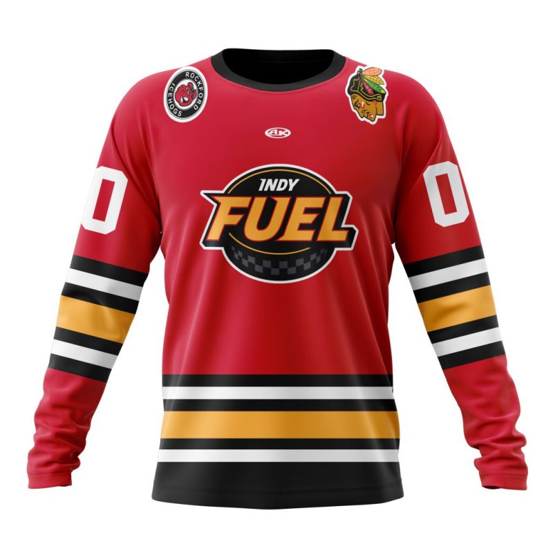 ECHL Indy Fuel Personalized Red Design Performance Long Sleeve Shirt