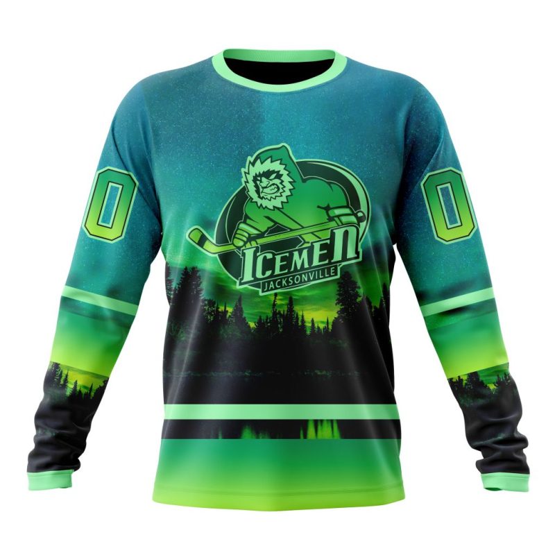 ECHL Jacksonville Icemen Design With Northern Lights Performance Long Sleeve Shirt