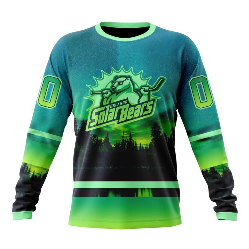 ECHL Orlando Solar Bears Design With Northern Lights Performance Long Sleeve Shirt