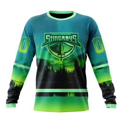 ECHL South Carolina Stingrays Design With Northern Lights Performance Long Sleeve Shirt