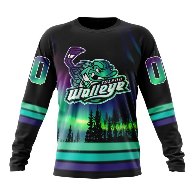 ECHL Toledo Walleye Design With Northern Lights Performance Long Sleeve Shirt
