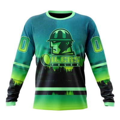 ECHL Tulsa Oilers Design With Northern Lights Performance Long Sleeve Shirt