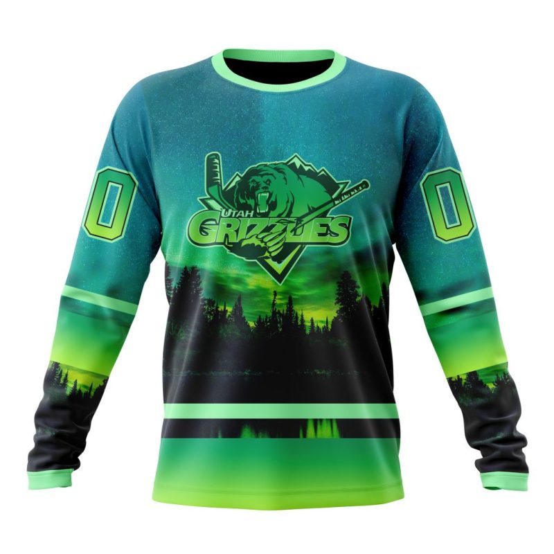 ECHL Utah Grizzlies Design With Northern Lights Performance Long Sleeve Shirt