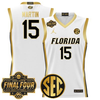 Florida Gators 2025 Final Four Patch Basketball Jersey - White Gold Alijah Martin
