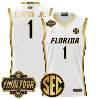 Florida Gators 2025 Final Four Patch Basketball Jersey - White Gold Walter Clayton Jr.