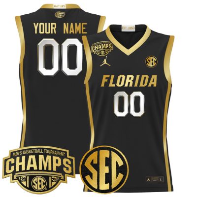 Florida Gators 2025 SEC Conference Tournament Champions Basketball Custom Jersey - Black Gold
