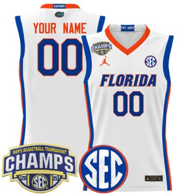 Florida Gators 2025 SEC Conference Tournament Champions Basketball Custom Jersey - White