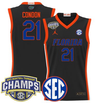 Florida Gators 2025 SEC Conference Tournament Champions Basketball Jersey - Black Alex Condon