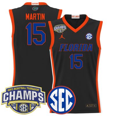 Florida Gators 2025 SEC Conference Tournament Champions Basketball Jersey - Black Alijah Martin
