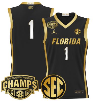 Florida Gators 2025 SEC Conference Tournament Champions Basketball Jersey - Black Gold #1 Team