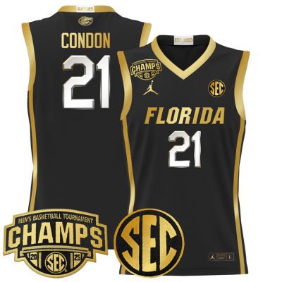 Florida Gators 2025 SEC Conference Tournament Champions Basketball Jersey - Black Gold Alex Condon