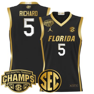 Florida Gators 2025 SEC Conference Tournament Champions Basketball Jersey - Black Gold Will Richard
