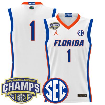 Florida Gators 2025 SEC Conference Tournament Champions Basketball Jersey - White #1 Team