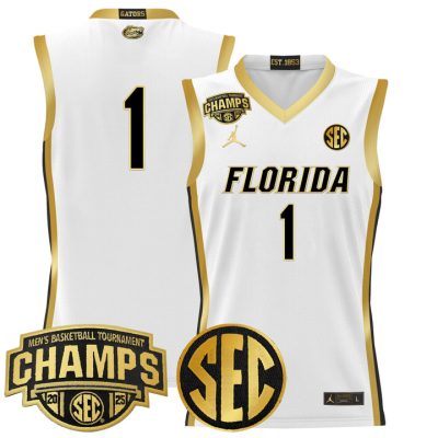Florida Gators 2025 SEC Conference Tournament Champions Basketball Jersey - White Gold #1 Team