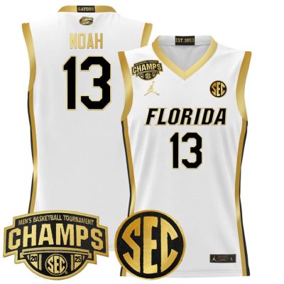 Florida Gators 2025 SEC Conference Tournament Champions Basketball Jersey - White Gold Joakim Noah