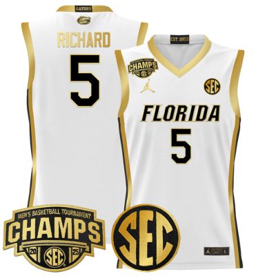 Florida Gators 2025 SEC Conference Tournament Champions Basketball Jersey - White Gold Will Richard