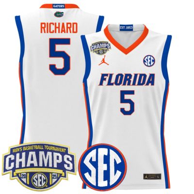 Florida Gators 2025 SEC Conference Tournament Champions Basketball Jersey - White Will Richard