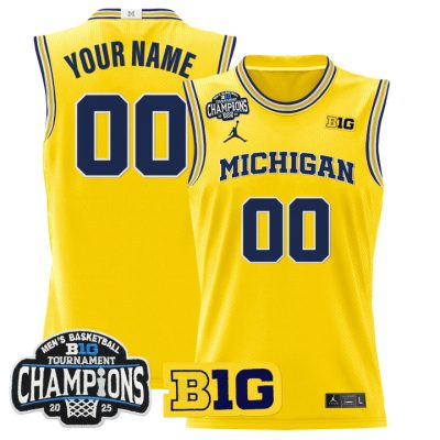 Michigan Wolverines 2025 Big Ten Conference Tournament Champions Basketball Custom Jersey - Maize