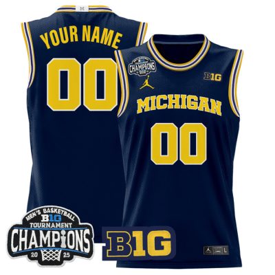 Michigan Wolverines 2025 Big Ten Conference Tournament Champions Basketball Custom Jersey - Navy