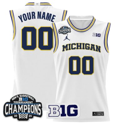 Michigan Wolverines 2025 Big Ten Conference Tournament Champions Basketball Custom Jersey - White