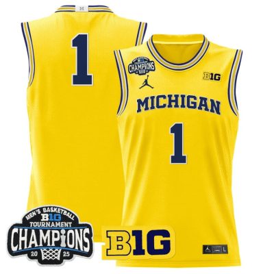 Michigan Wolverines 2025 Big Ten Conference Tournament Champions Basketball Jersey - Maize #1 Team