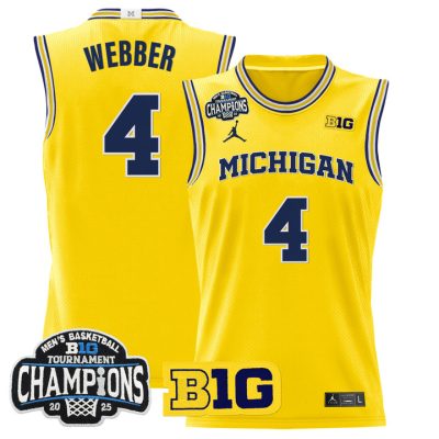 Michigan Wolverines 2025 Big Ten Conference Tournament Champions Basketball Jersey - Maize Chris Webber