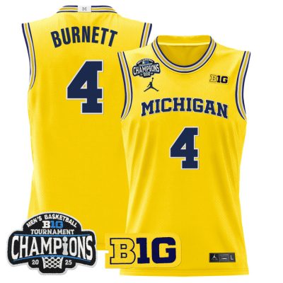 Michigan Wolverines 2025 Big Ten Conference Tournament Champions Basketball Jersey - Maize Nimari Burnett