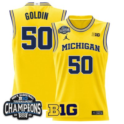 Michigan Wolverines 2025 Big Ten Conference Tournament Champions Basketball Jersey - Maize Vladislav Goldin