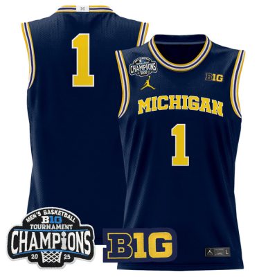 Michigan Wolverines 2025 Big Ten Conference Tournament Champions Basketball Jersey - Navy #1 Team